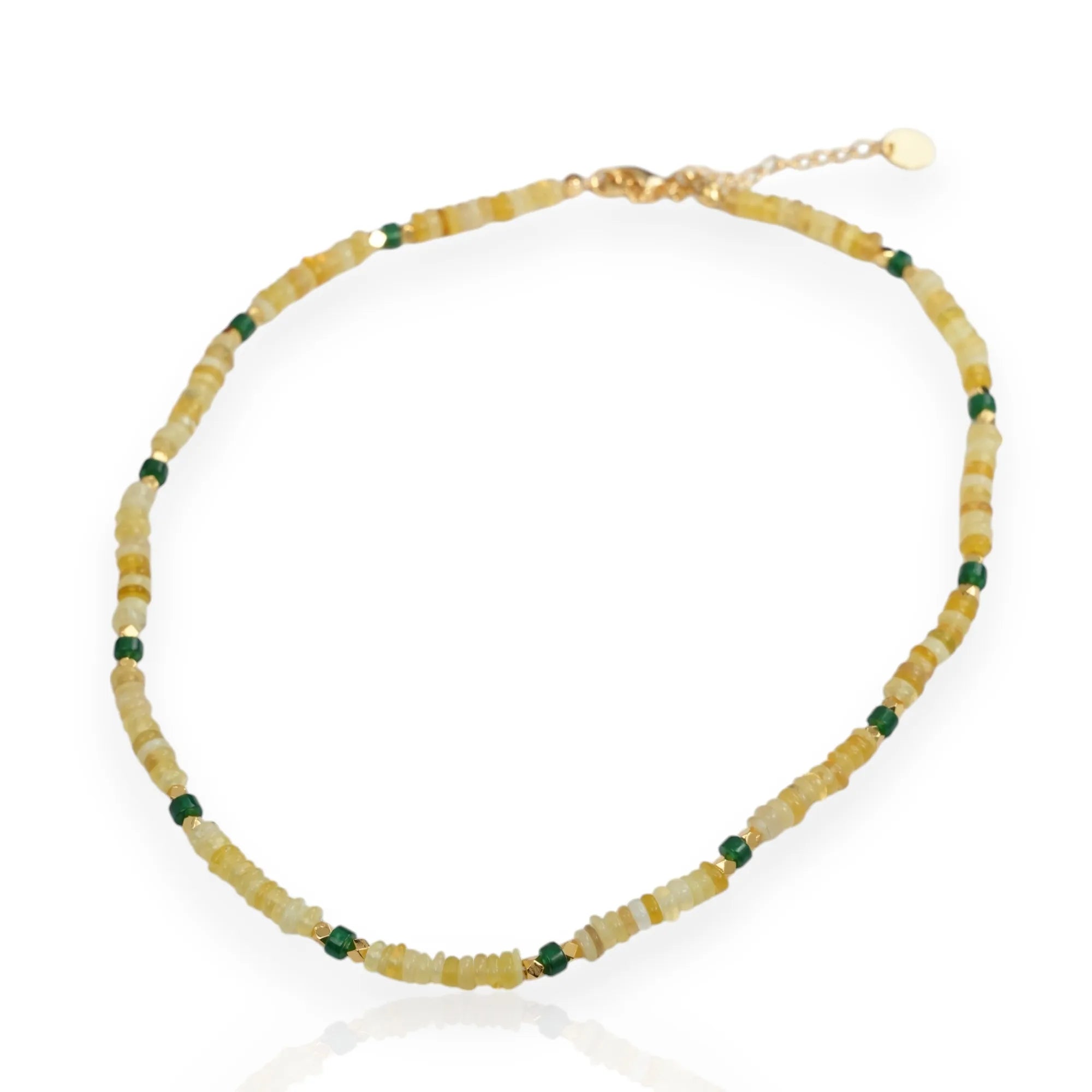 Green Malay Jade Brass Cylinder Bead Real Gold Plated Trendy Handmade Pendant Necklace for Wedding