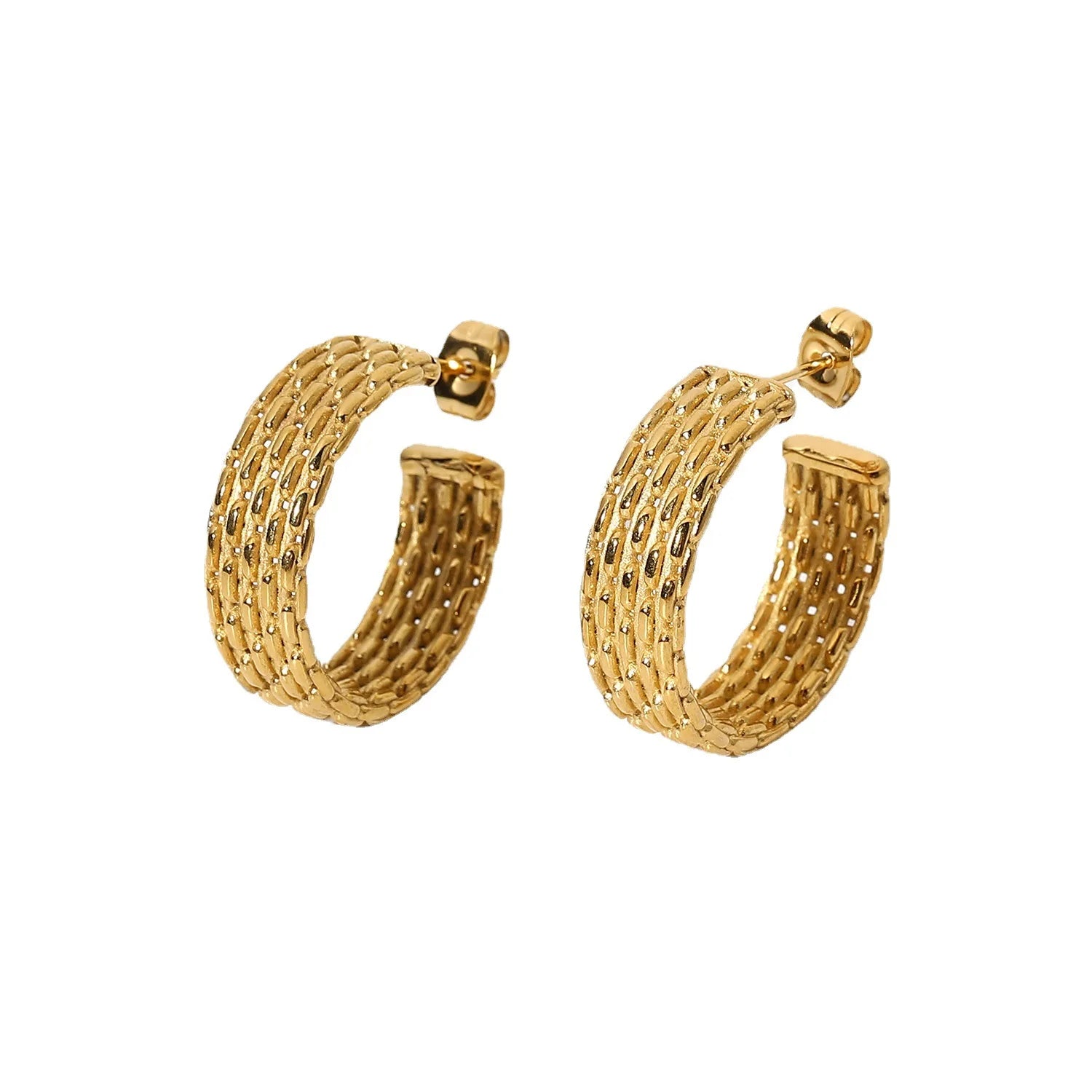 Fashion Tarnish Free Jewelry Stainless Steel Jewelry 18k Gold Plated Thick Braided Rope CC Twist Hoop Earrings YF3496