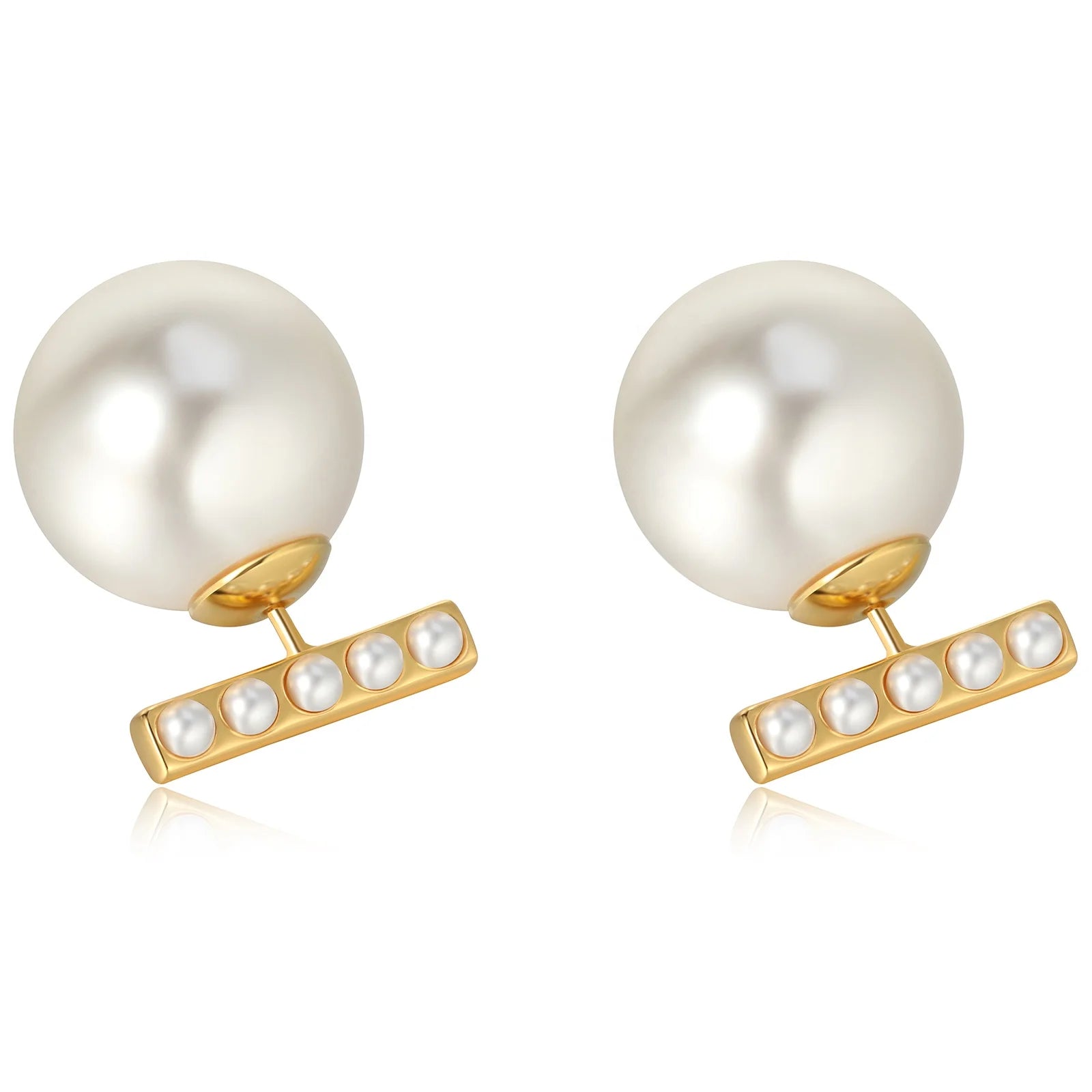 New Light Luxury 16mm High Shine Glass Pearl Stud Earrings for Women Jewelry Gifts Customized