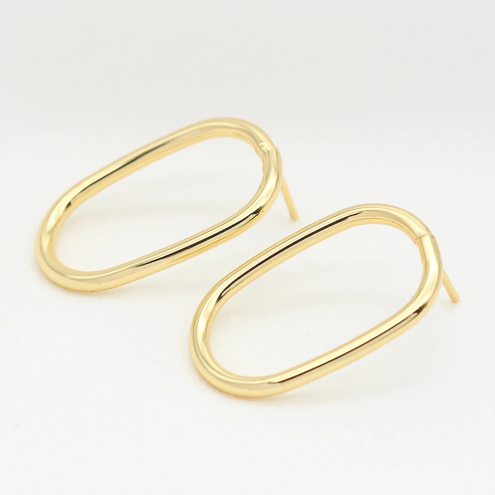 Wholesale Fashion Jewelry Earring Brass 14K Gold Plated Oval Smooth Surface Women's Studs Earrings