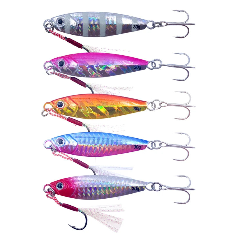 J51 Micro Jig Lures 7g 10g 15g 20g 30g Metal Jig Spoon with Hooks Lead Fish Lure for Saltwater Fishing Small Bait