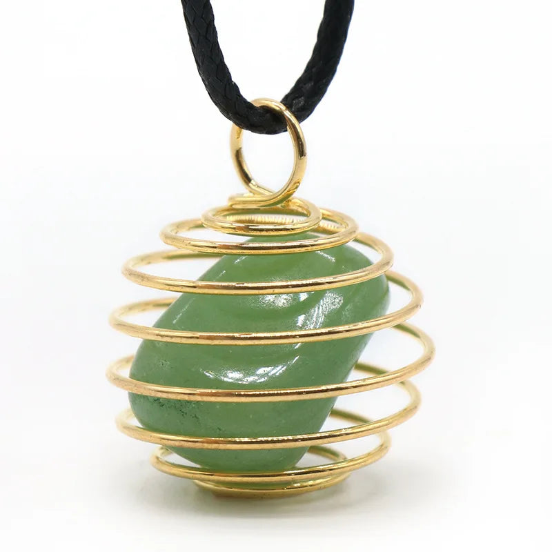 DIY Natural Crystal Jewelry Golden Copper Wire Winding Tumbled Stone Necklace Bullet Shaped Men Women Pendant Crystal Crafts