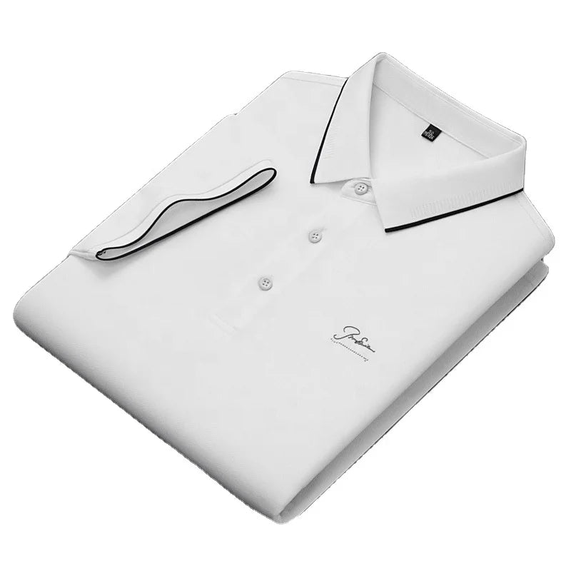Men's Summer Casual Business T-Shirt New Short Sleeve Solid Pattern Turn-Down Anti-Pilling Embroidered Knitted Polyester/Cotton