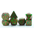 Custom Logo Cracked Stripe Shape  Metal Green and Red Zinc Alloy RPG 7pcs Dice Full Set