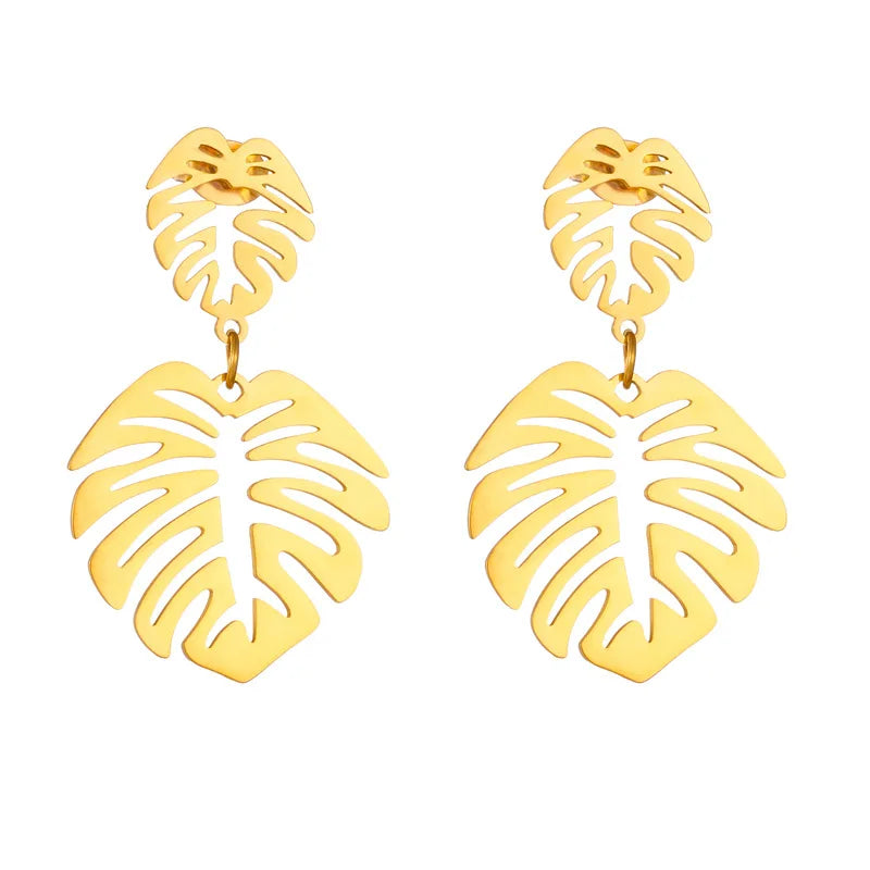 Fashion Jewelry Earrings Waterproof Stainless Steel Leaf Shaped Pendant Hollow Titanium Steel Jewelry Wholesale for Women