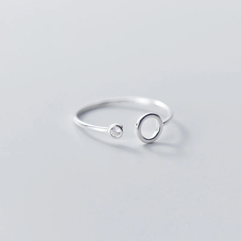 Fashion Solid 925 Sterling Silver Zircon Round Rings for Women Open Adjusted Ring Accessories Jewelry Gift Bijoux Femme