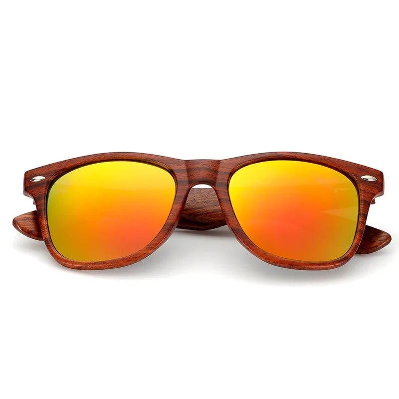 UV400 Men's Women's Wood Sunglasses Oculos De Sol Feminino Tea Color Film Square Frame Mirror Lens for Outdoor Activities Sun