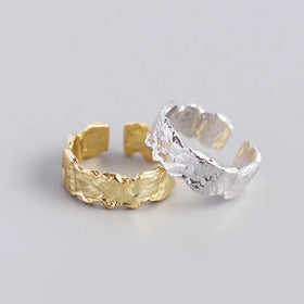 Fashion Jewelry Minimalist S925 Sterling Silver Irregular Adjustable Open Ring for Women