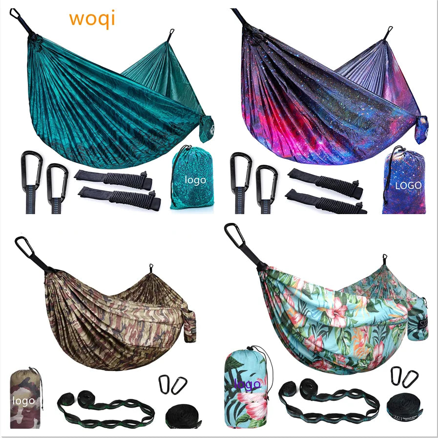 Woqi Customized Printing Patterns  Nylon Hammock with Tree  Straps for Camping