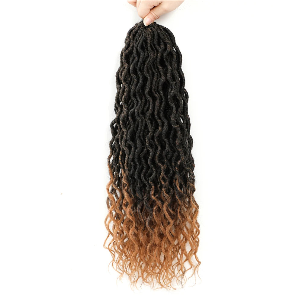 X-TRESS Women's Daily Heat Resistant Synthetic Ombre Brown Curly Afro Crochet Braids Hair Extensions Wholesale Faux Locs MegaBDM