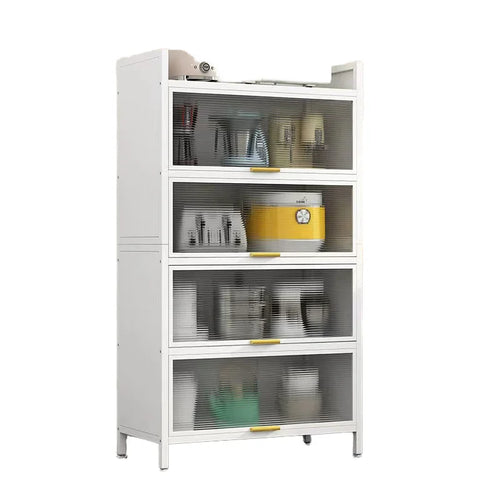 -top Door Kitchen Floor-standing 5-layer Stainless Steel Multi-functional Storage Rack Microwave Oven Dust Proof Cabinet