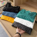 Street Style Heavy Mens Hoodies Sweatshirts Custom 3D Embossed 100% Cotton Knitted Regular Fit Crew Neck Solid Autumn Sweatshirt