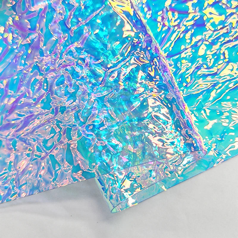 Hologram Fold Embossed Design PVC Plastic Vinyl Film Neon Colors Synthetic Leather Waterproof Fabric for Decorate/Cosmetic Bag