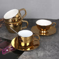 European Retro Style Ceramic Gold Coffee & Tea Cup Mugs Luxury Porcelain Table Sets with Gold Handle & Saucer