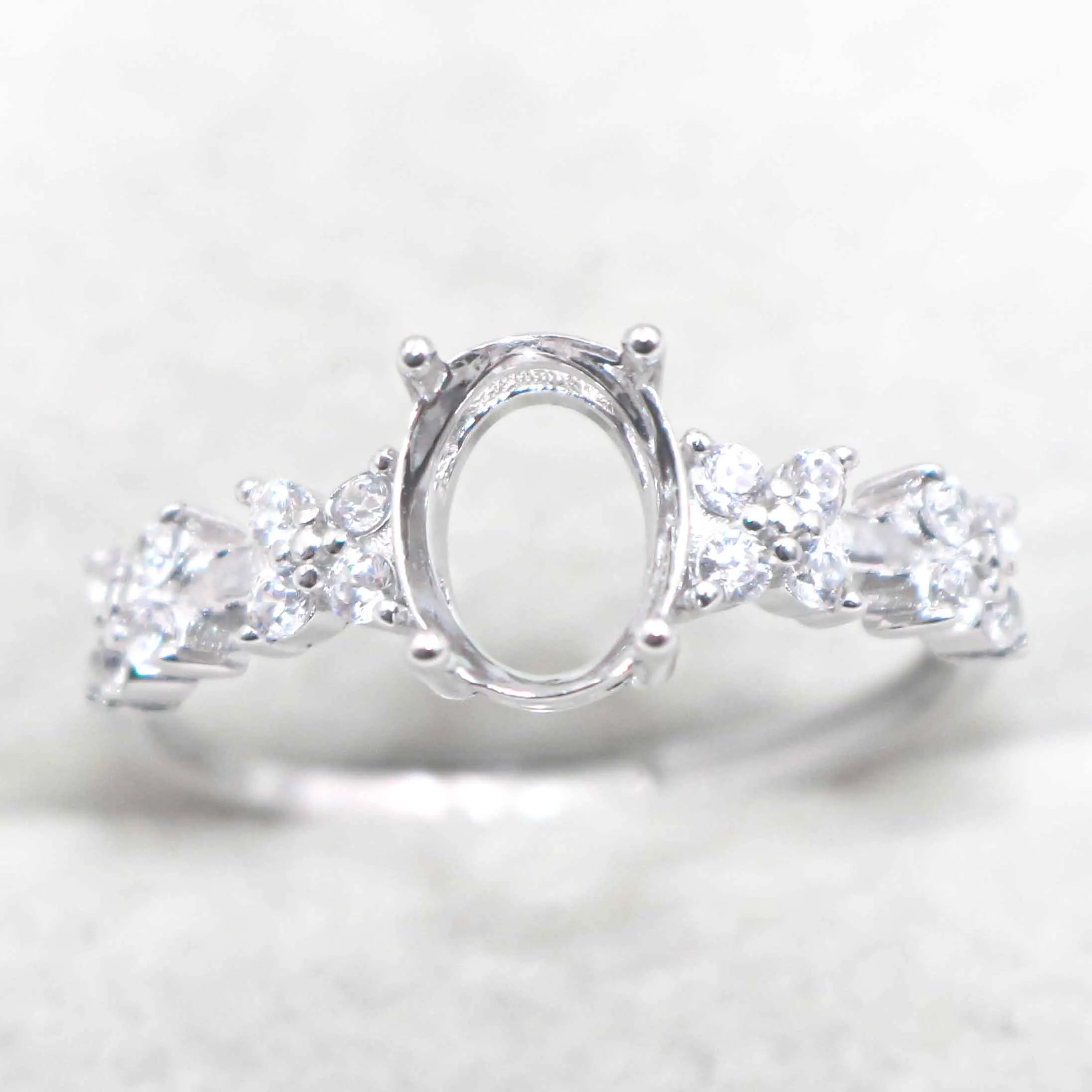 Semi Mount Ring 6*8mm Sterling Silver Frame Empty Blank Support Claw Setting S925 Base Holder Without Center Stone for DIY Inlay