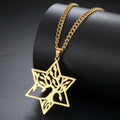 Myshape Vintage Stainless Steel Tree of Life Necklace Hexagram Star of David Gold Plated Jewish Protection Amulet Jewelry