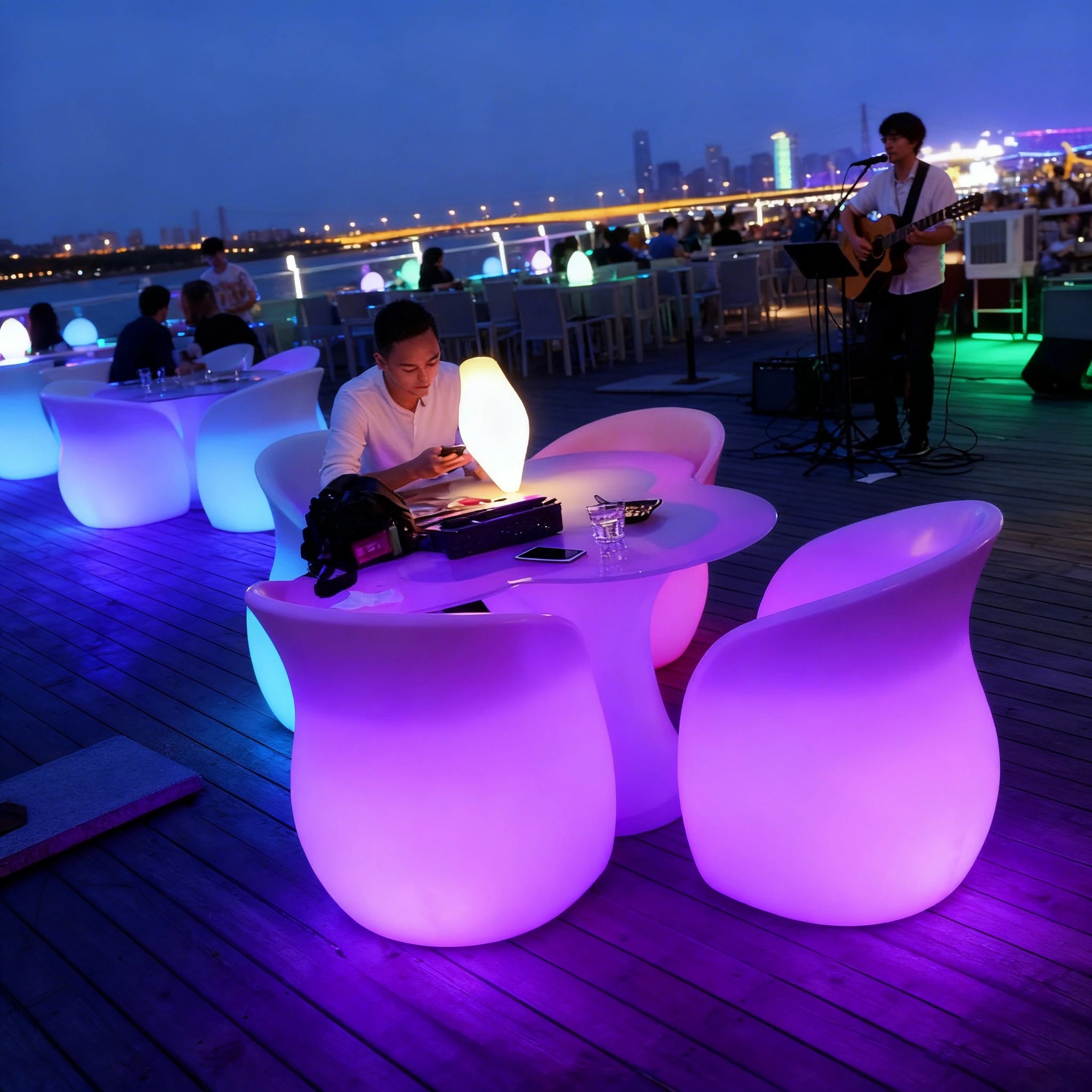Modern RGB LED Bar Stool with Glowing Chair Waterproof Outdoor & Event Use for Hotels