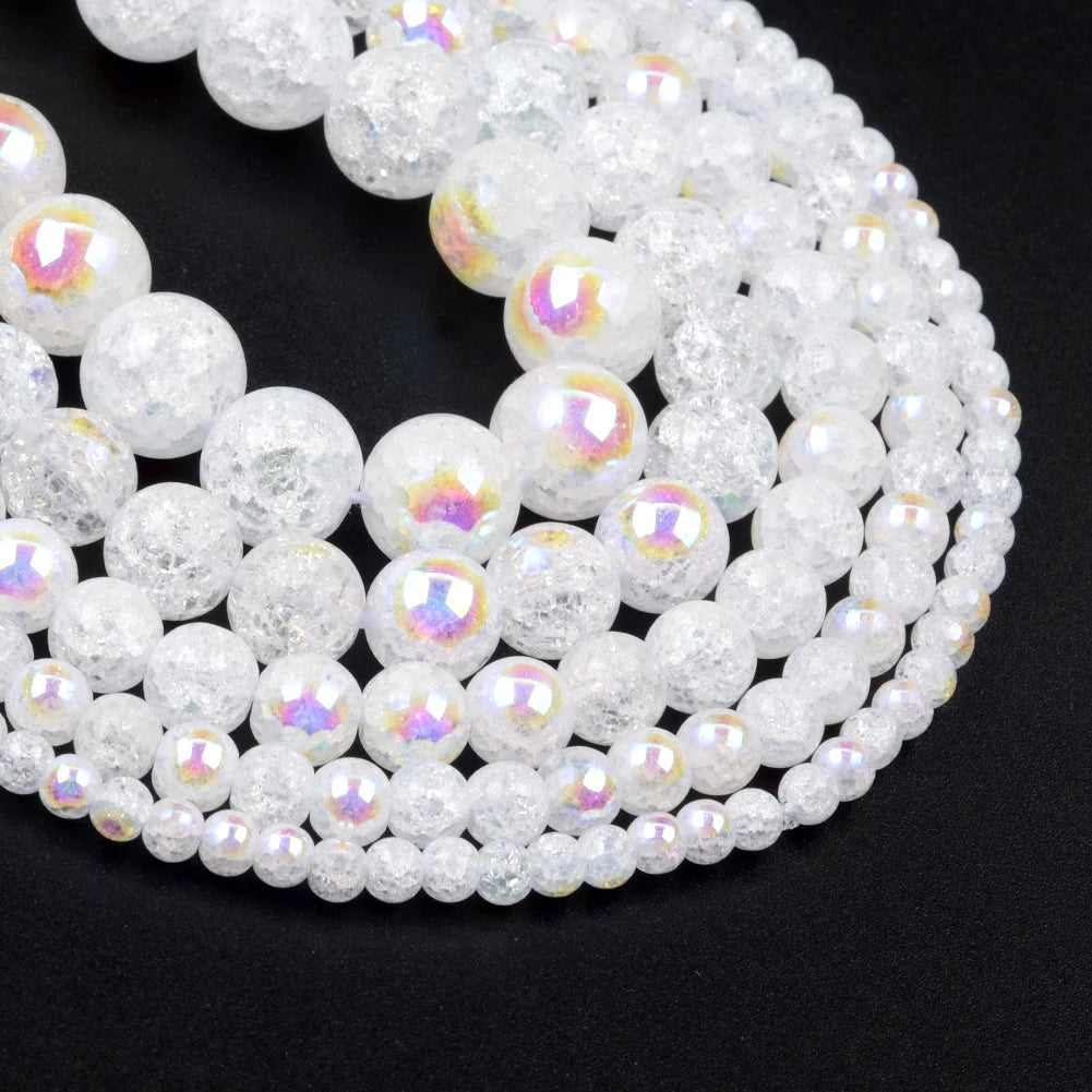 Wholesale 6 8 10 12mm Rainbow Plating White Cracked Crystal Round Loose Stone Beads for Jewelry Diy Making