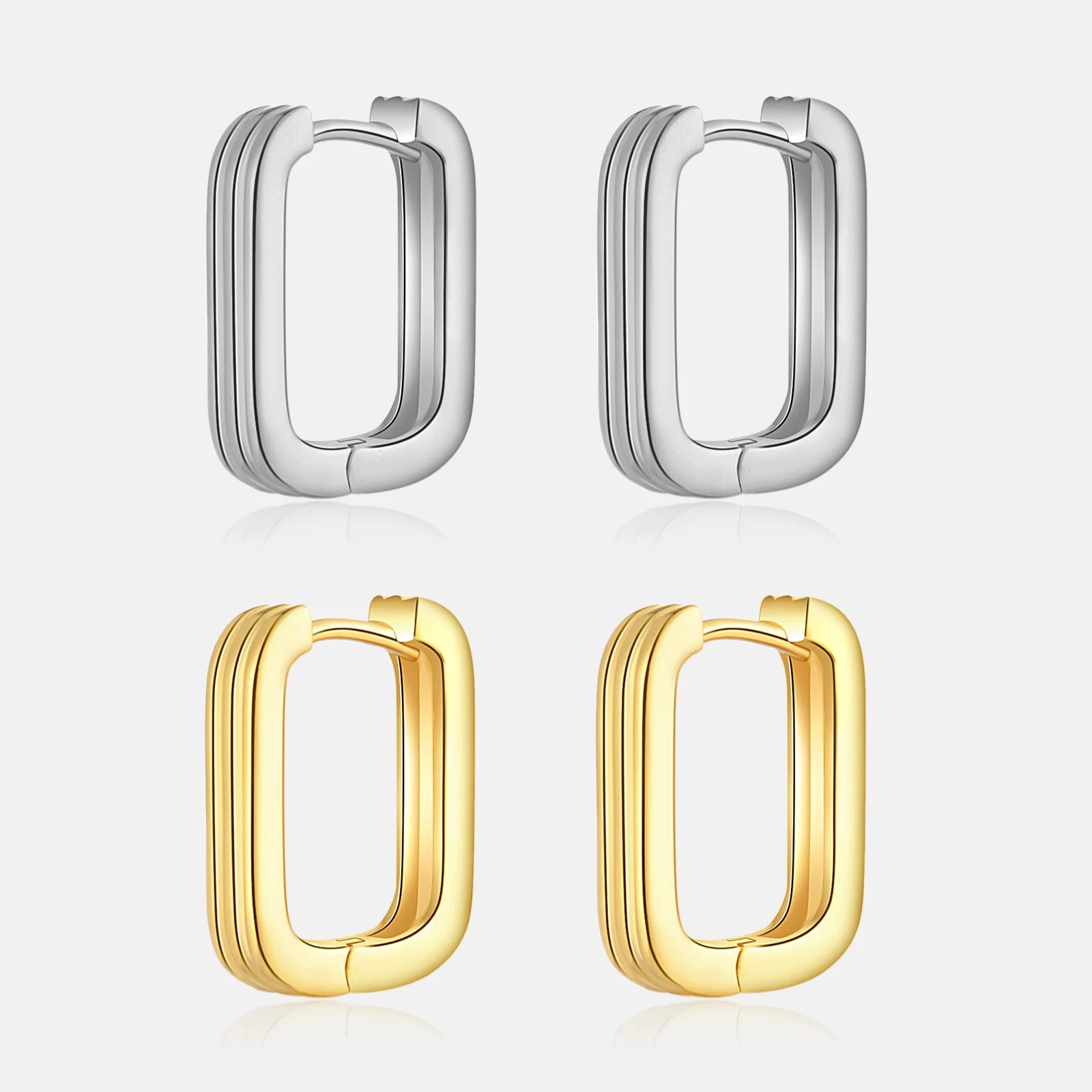 FUAMAY Fashion Jewelry Ladies 925 Silver Earrings Square Hoop Wide Chunky Earrings