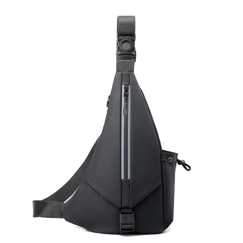 Nylon Leather Chest Bags for Men Single Shoulder Bags with Reflective Strip Waterproof Sling Backpack Fashion Crossbody Bags