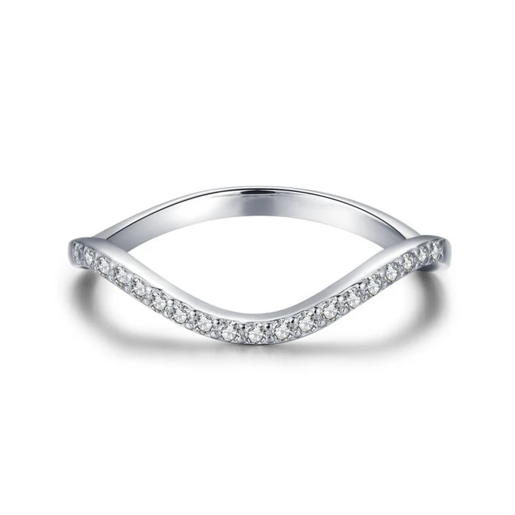 Simple 925 Sterling Silver Fashion CZ Diamond Wave Shape Stacking Rings for Women