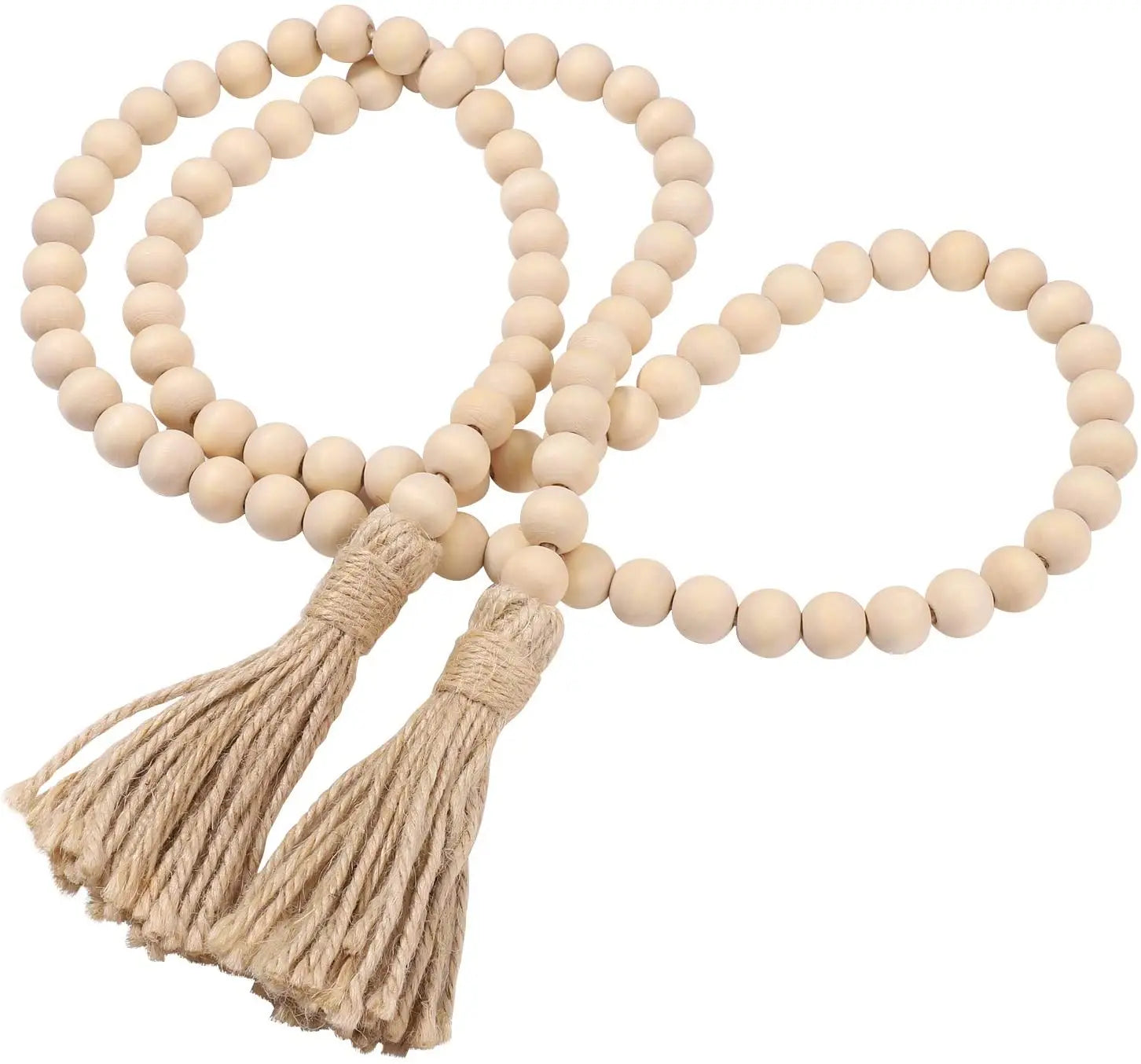 Wooden House Decoration 58 Inch Wood Bead Tassels Garland Farmhouse Rustic Country Holiday Decoration Wall Hanging Prayer Beads.