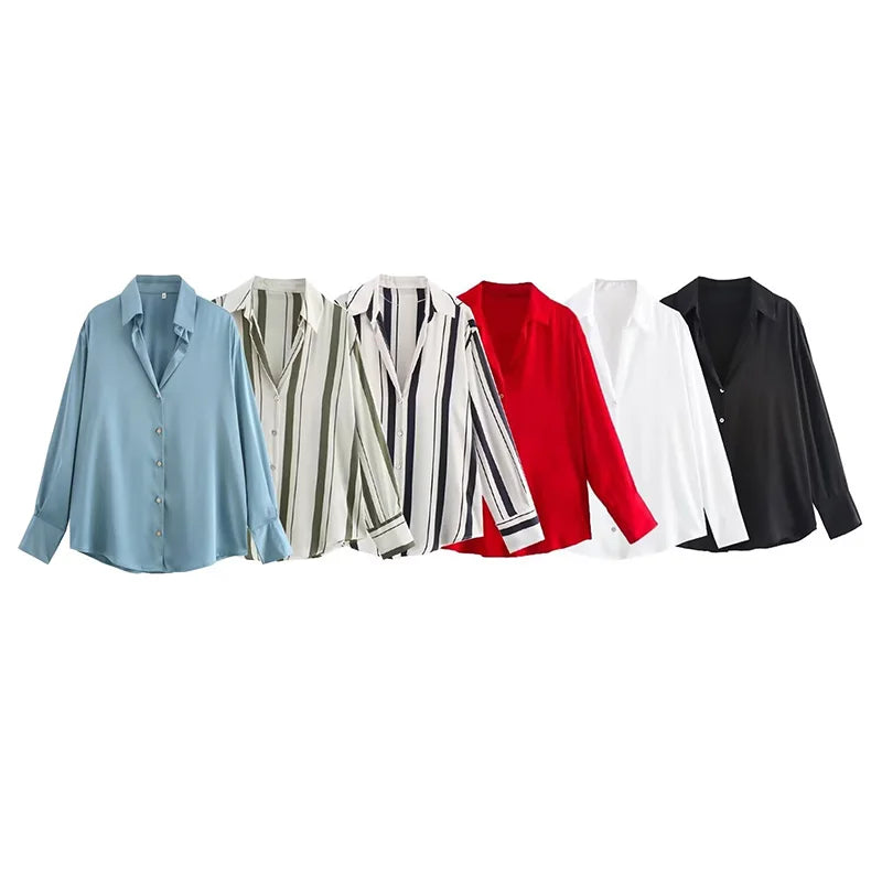ZATRHMBM Summer Women's Striped Shirt Top 2024 New Casual Fashion Long Sleeve Lapel Button Shirt Blouse Elegant Women's Clothes