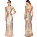 Women's Sequined Long Slim-fit U-shaped Backless Evening Gown