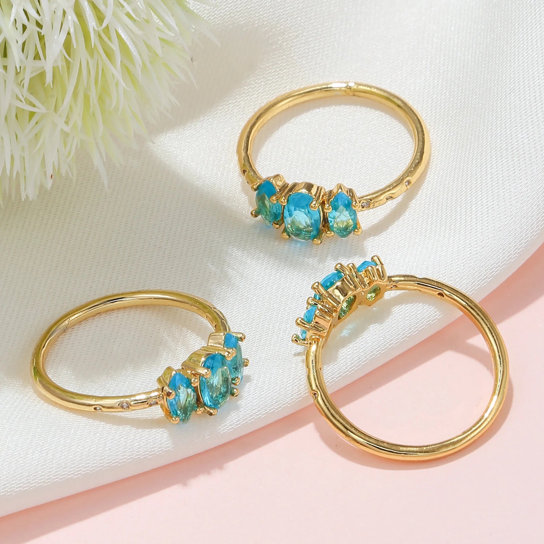 Fashion Jewelry Gemstone Zircon Copper Plated 18k Gold Preserving Ring Ins Style Women Finger Diamonds Ring