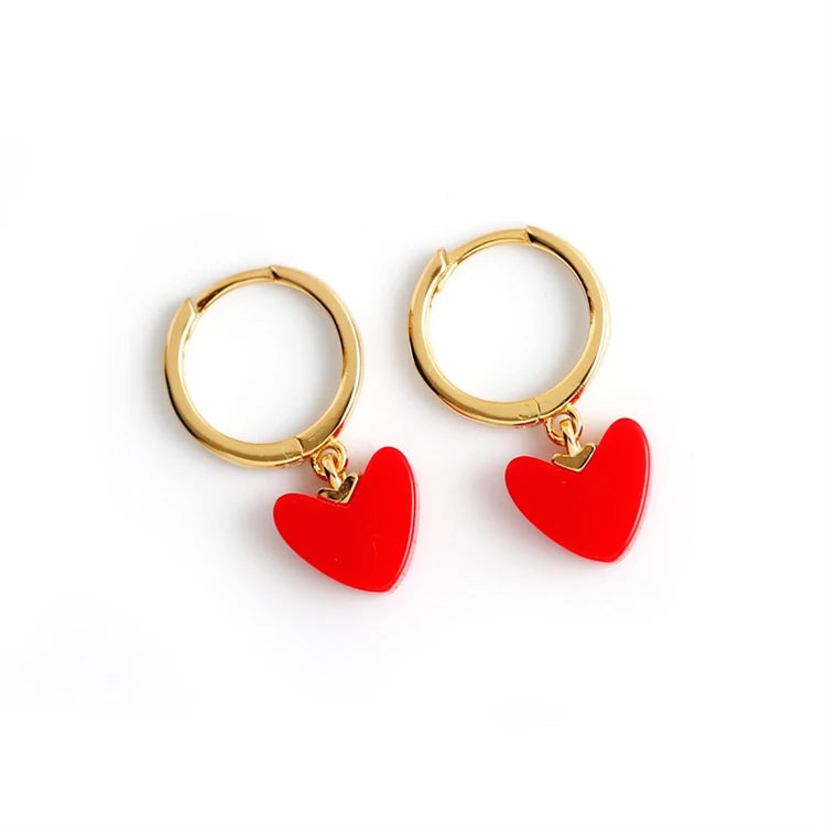 Fashion Mini Love Heart Pendant Hoop Earrings 18k Gold 925 Sterling Silver Red Love Heart Drop Earrings Women
