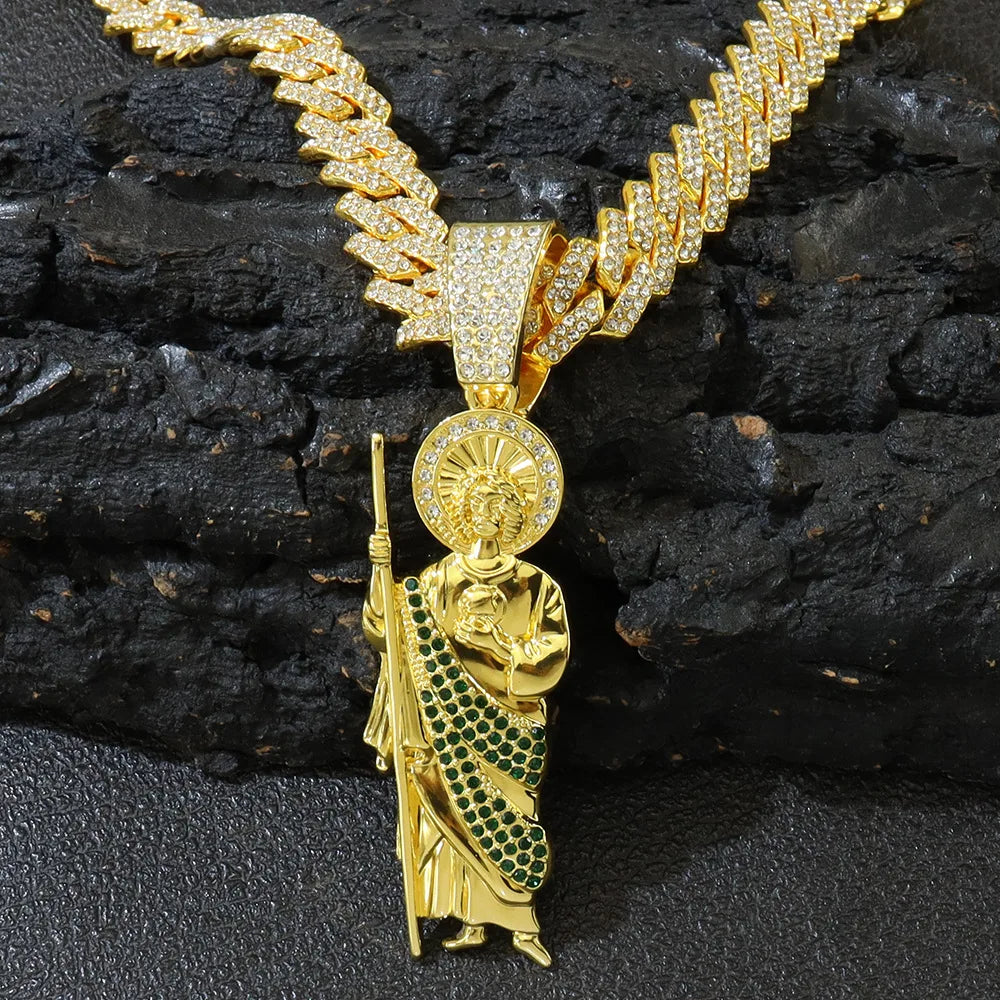 Hip Hop Style Diamond Religious Pendant Cuban Chainwide1.4cm*long16 "18" 20 "22" 24inches Pendant High9.4cm*2.6cm in Stock