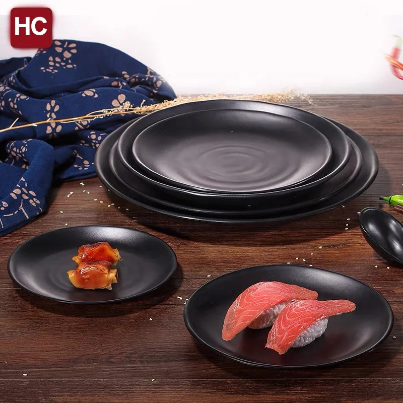 Wholesale Cheap Plastic Plate Set Matte Black Melamine Dinner Plate Unbreakable Melamine Round Plate for Restaurant