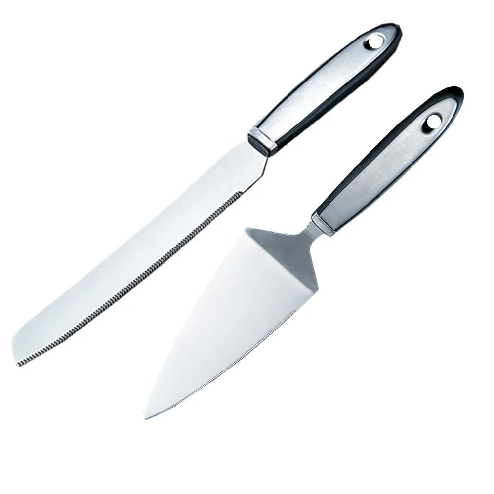 Two Piece Set Large Pizza Cake Shovel Bread Knife Triangular Shovel Toothed Cheese Knife Baking Tools Stainless Steel Metal