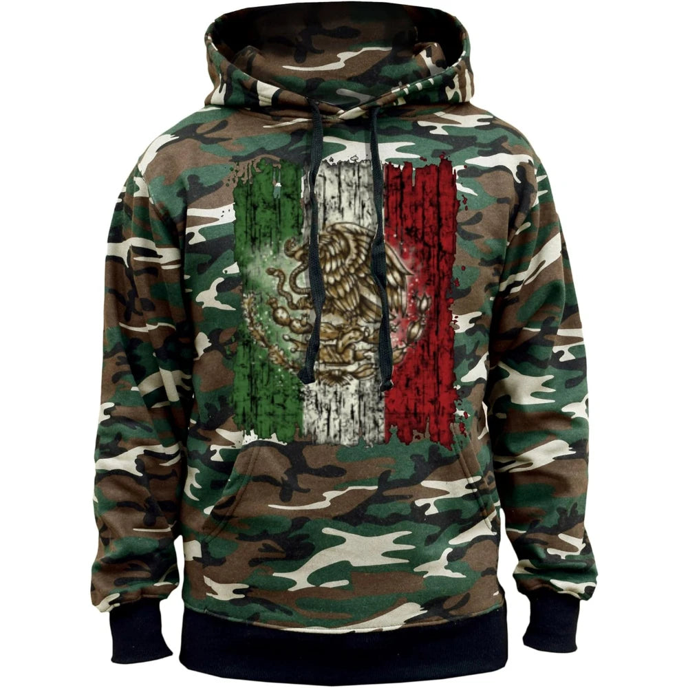 Fitspi Wholesale Mexico Camouflage Hoodies 3d Printed Men's Mexican Flag Camo Hoodie Sweatshirt Pullover