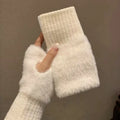Winter Keep Warm Plush Gloves Soft Half Fingers Knitted Girls Fashion Gloves