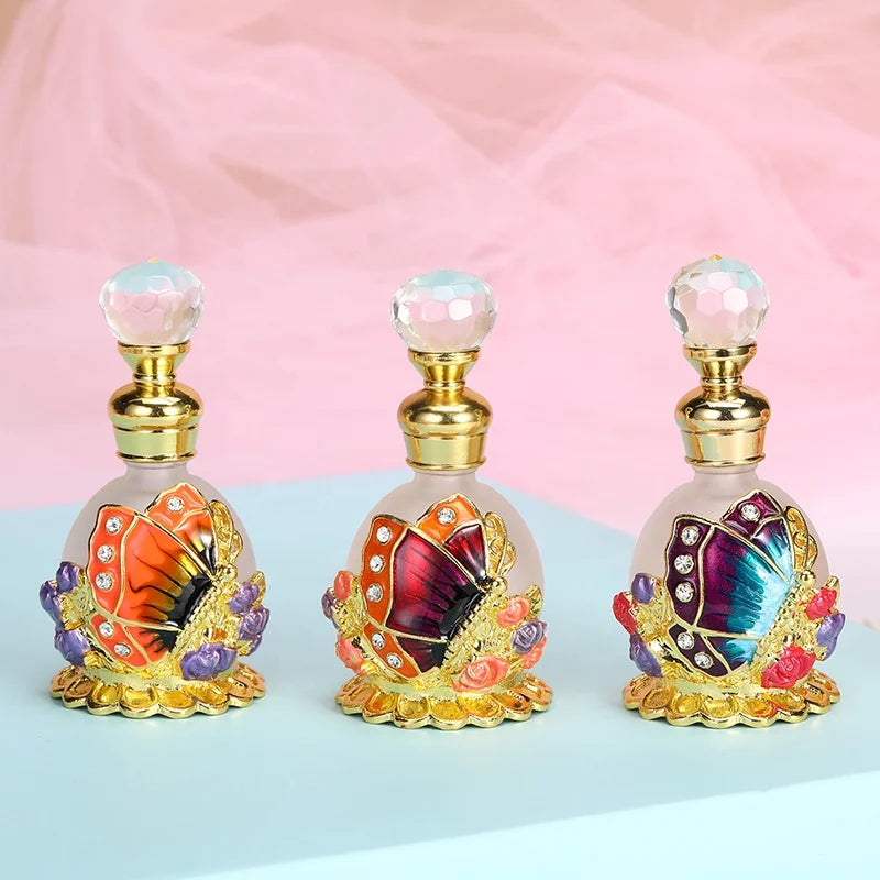 15ml Patent Metal Butterfly Perfume Bottle Empty Glass Essential Oil Attar Refillable Bottles Pocket Gift Home Decoration #15102
