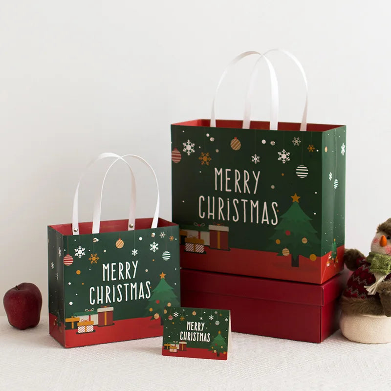 Reusable Kraft Paper Shopping Bags Christmas Colored Treat Fabric Tote Commodity Snack Bag Lamination One Side Blank Handbag