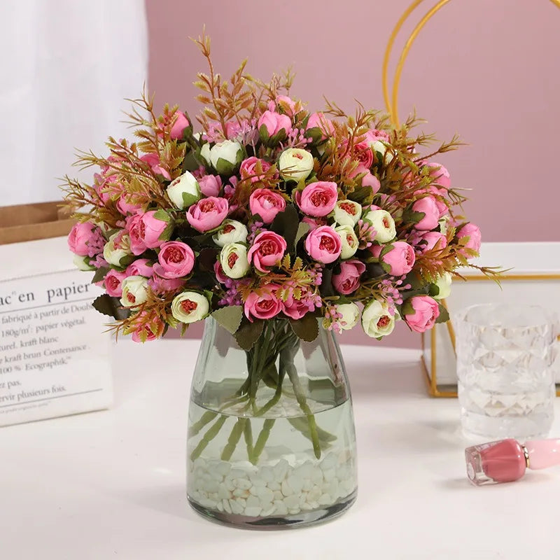 Cheap Silk Rose Flower Bouquet 5 Forks Small Bouquet Interior Decoration Flower