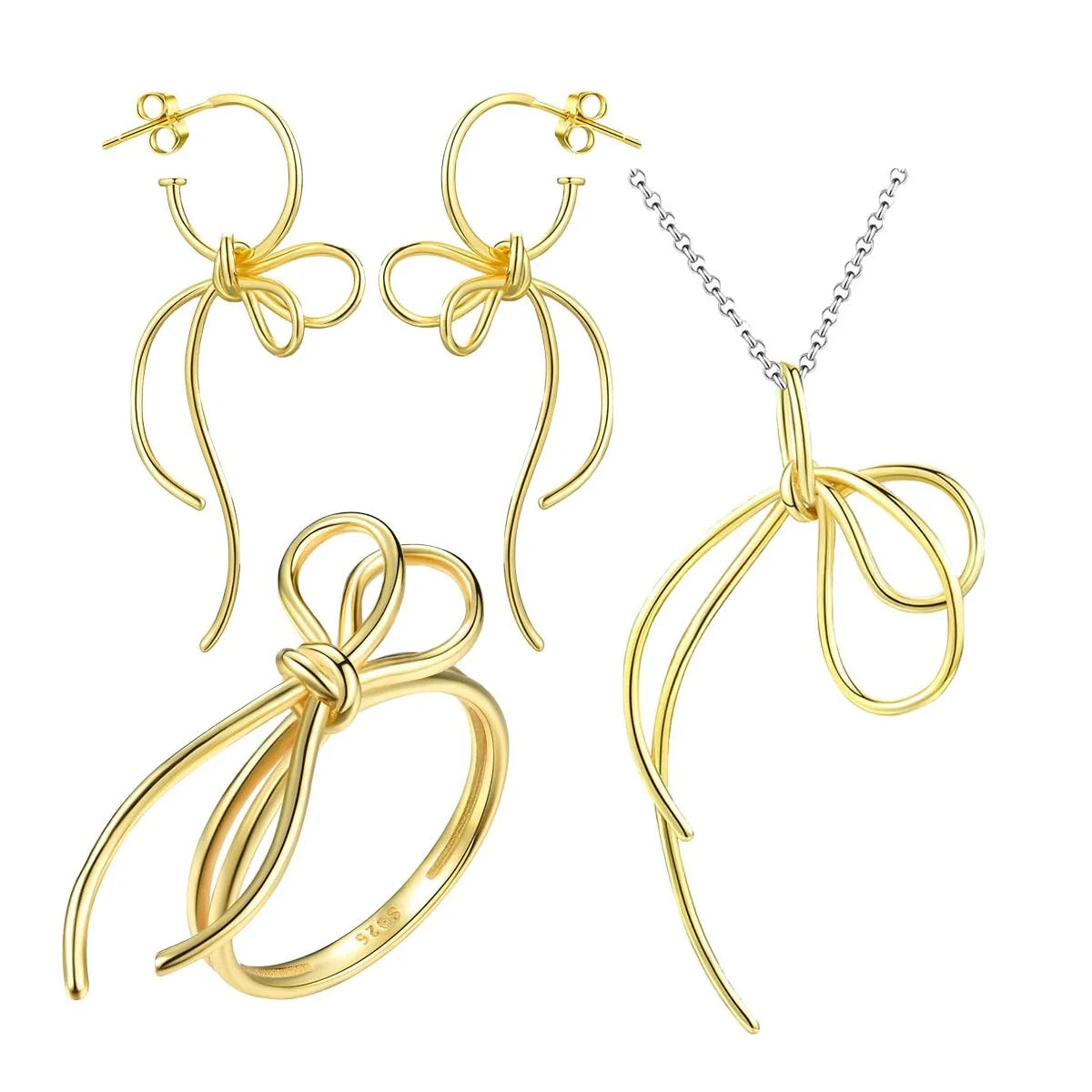 Lotus Fun Fashion 925 Sterling Silver  Wholesale Tthailand Handmade Golden String Chinese Knot Pendant  Jewelry Set for Women