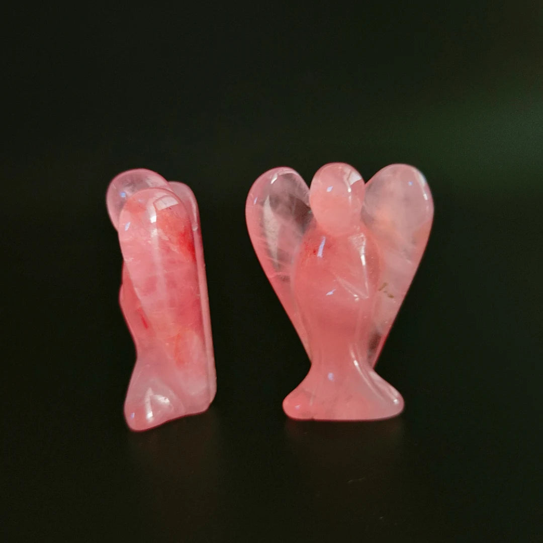 Huiying Handmade Funny Animal Figurines Natural Crystal Carving 2 Inch Rose Quartz Angel Statue for Gift Crafts
