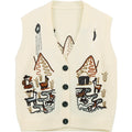 2026 Women's V-Neck Sleeveless Knitted Pullover Vest Casual Special Design Patterned Front Logo & Button Decoration