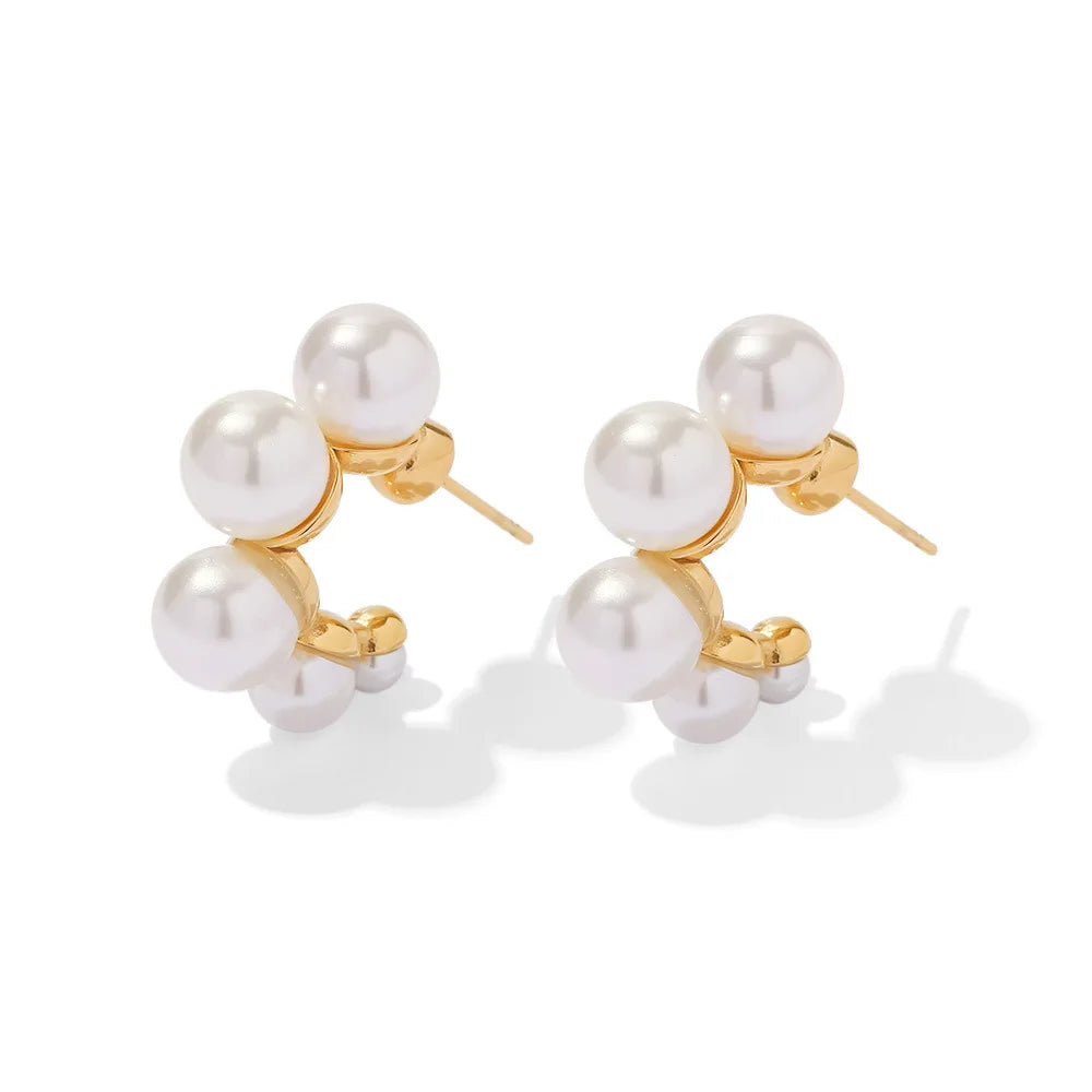 ERESI Luxury Ladies Jewelry 18k Gold Plated Stainless Steel CC Earring Women Korean Designer Pearl Hoop Earrings for Girl Gift
