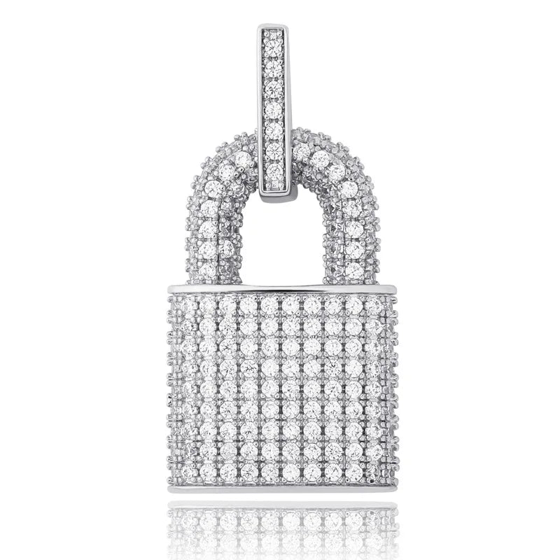 Hip Hop Bling Lock Pendant Iced Out AAAAA Cubic Zircon Copper Rope Chain Rhodium Plated Necklace for Men Jewelry Charm
