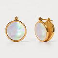 European and American Vintage Brass 18k Gold Inlaid Round Double-sided Mother-of-pearl Earrings