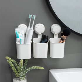 Taili Drill-Free Wall Mounted Removable Multifunctional Vacuum Plastic Suction Cup Toothbrush Holder for Bathroom Accessories