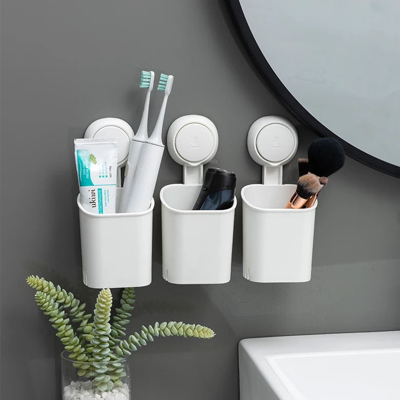 Taili Drill-Free Wall Mounted Removable Multifunctional Vacuum Plastic Suction Cup Toothbrush Holder for Bathroom Accessories
