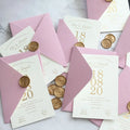 Handmade 500gms Hard Cotton Paper Wedding Invitation Card with Gold Foil Velvet Envelope