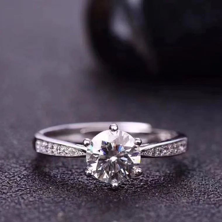 Hot Selling 1-Carat Moissanite Engagement Rings 925 Sterling Silver with Diamond O-Rings Fine Jewelry