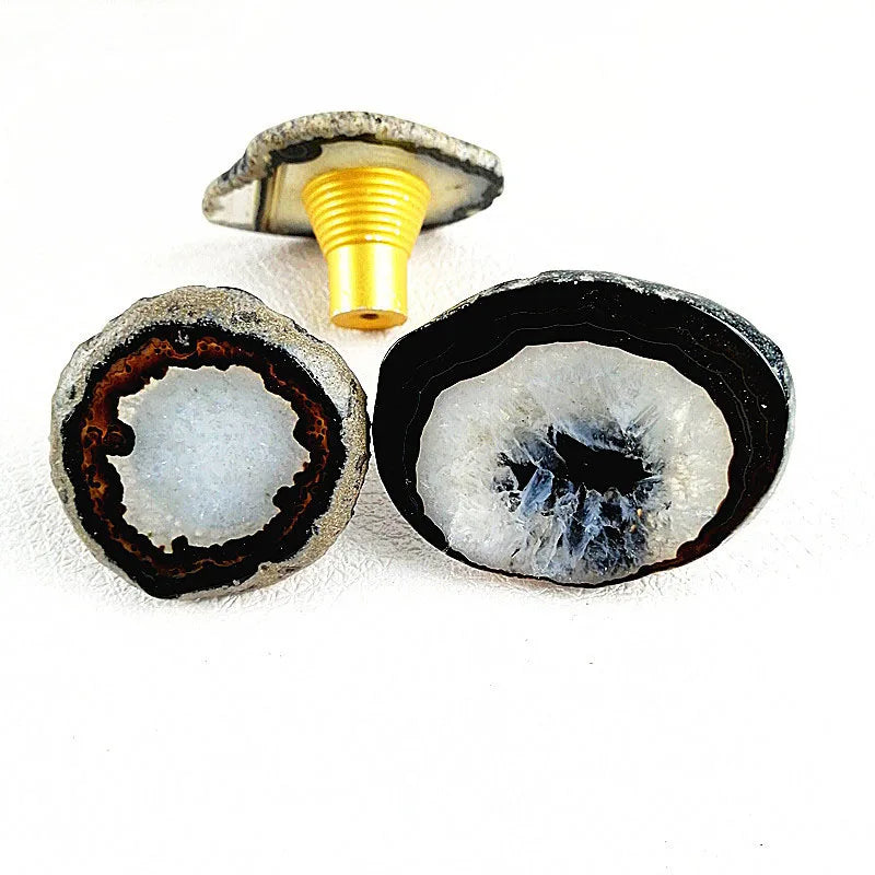 HZ Handmade Natural Crystal Agate Doorknobs Comes with Agate Slice Handles Furniture Hardware for Cabinet & Drawers| SolveBox