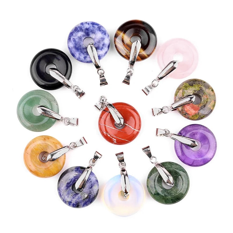 Natural Gemstone Ping Buckle Shaped Pendant with Silver Metal  Mixed Agate Crystal Pendant Jewelry Gift Bring Health